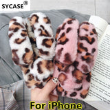SYCASE New cute Leopard rabbit long ears bunny phone case For iPhone 6 6S 7 8 Plus X XR Xs Max case Hand warmer protective cover