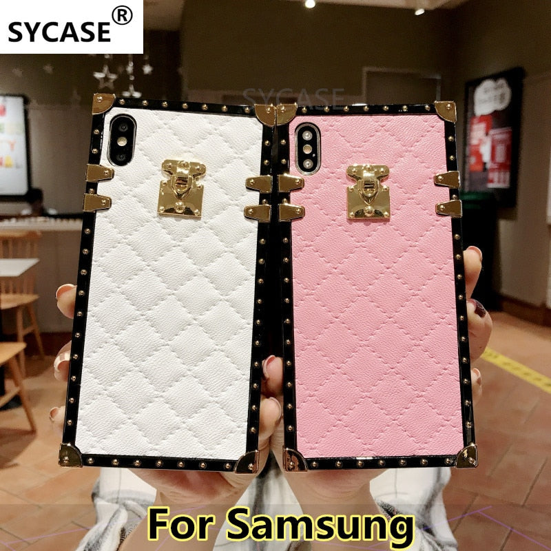 SYCASE Plaid Rhombic lambskin leather phonecase For Samsung S8 S9 Plus Note8 Note9 case Fashion square Female soft cover