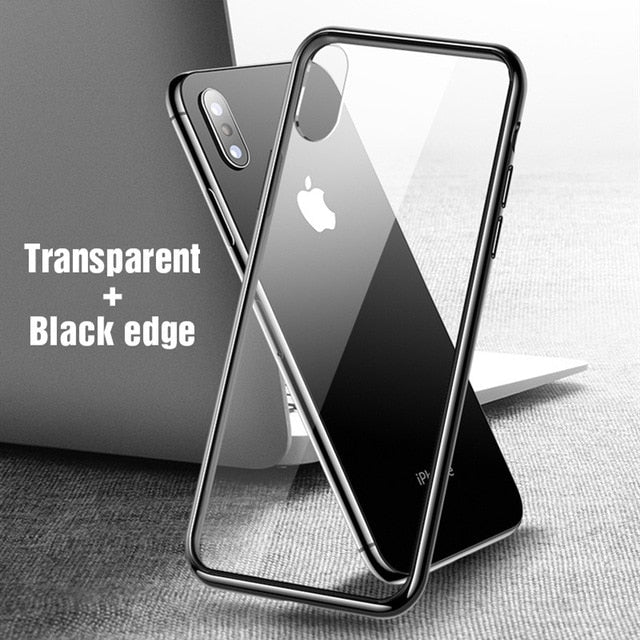 SYCASE Premium Glass Case For iPhone XS XR XS Max Cases Transparent Silicone Edge Glass Back Cover Case For iPhone 6 6S 7 8 Plus