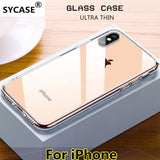 SYCASE Premium Glass Case For iPhone XS XR XS Max Cases Transparent Silicone Edge Glass Back Cover Case For iPhone 6 6S 7 8 Plus