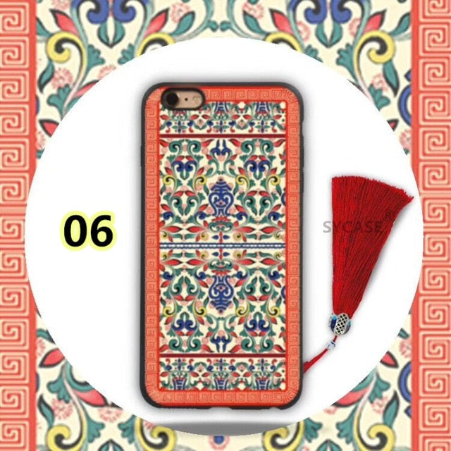 SYCASE Retro China style palace flower wear tassel hanging ornaments for Samsung S8 S9 Plus Note8 Note9 3D Embossed phone case