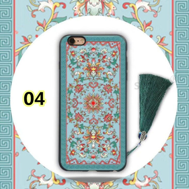 SYCASE Retro China style palace flower wear tassel hanging ornaments for Samsung S8 S9 Plus Note8 Note9 3D Embossed phone case