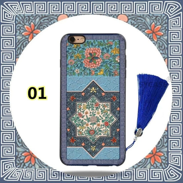 SYCASE Retro China style palace flower wear tassel hanging ornaments for Samsung S8 S9 Plus Note8 Note9 3D Embossed phone case