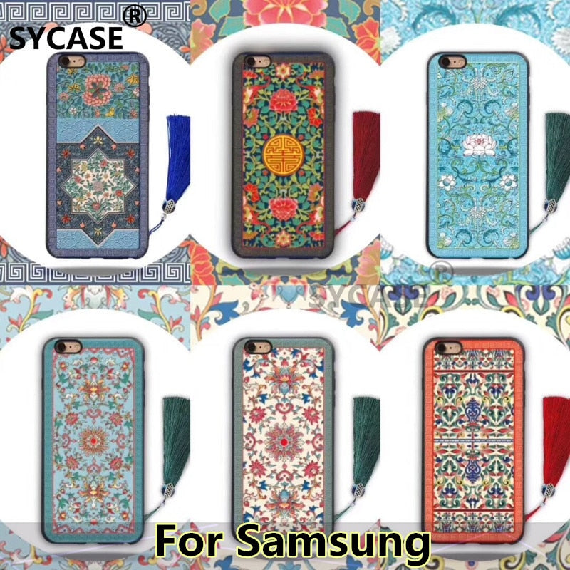 SYCASE Retro China style palace flower wear tassel hanging ornaments for Samsung S8 S9 Plus Note8 Note9 3D Embossed phone case