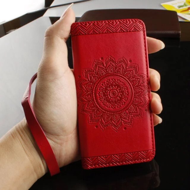 SYCASE Retro mandala embossed Leather Wallet Cover For Samsung J3 J5 2016 J7Prime J7 PRO Card Slot Stand Frame Flip Phone Case