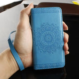 SYCASE Retro mandala embossed Leather Wallet Cover For Samsung J3 J5 2016 J7Prime J7 PRO Card Slot Stand Frame Flip Phone Case