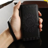 SYCASE Retro mandala embossed Leather Wallet Cover For Samsung J3 J5 2016 J7Prime J7 PRO Card Slot Stand Frame Flip Phone Case