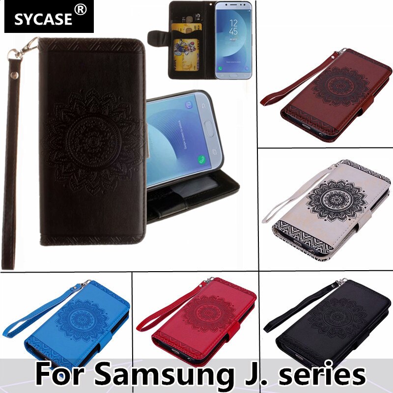 SYCASE Retro mandala embossed Leather Wallet Cover For Samsung J3 J5 2016 J7Prime J7 PRO Card Slot Stand Frame Flip Phone Case