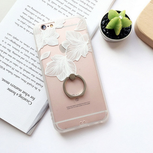 SYCASE Ring Grip Lace Flower Pattern Case For iPhone 7 7plus Flower case hard Relief phonecase Back Cover half rose capa fundas