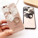 SYCASE Ring Grip Lace Flower Pattern Case For iPhone 7 7plus Flower case hard Relief phonecase Back Cover half rose capa fundas
