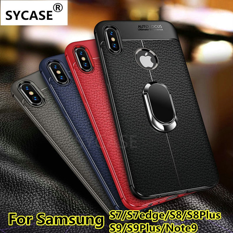 SYCASE Soft TPU Litchi pattern leather phone case For Samsung S7 Edge S8 S9 Plus Note 8 9 Magnetic Car Holder Back cover