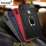 SYCASE Soft TPU Litchi pattern leather phone case For iPhone 5 5S SE 6 6S 7 8 Plus X XR Xs Max Magnetic Car Holder Back cover