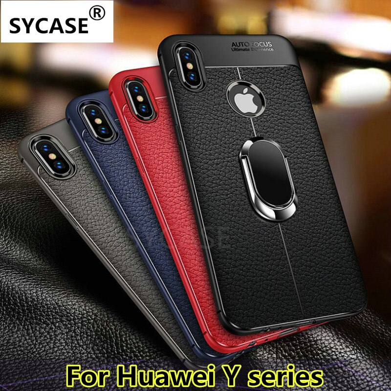 SYCASE Soft TPU Litchi pattern phone case For Huawei Y3 Y5 Lite Y6 PRO 2017 Y7 Prime 2018 Y9 2019 Magnetic Car Holder Back cover