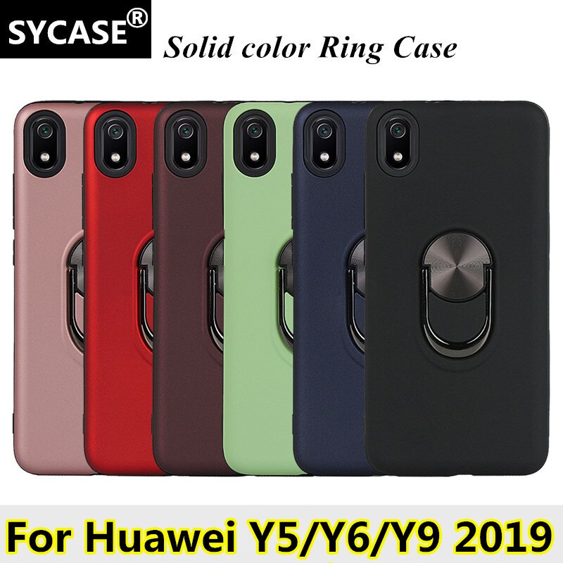 SYCASE Solid color phone case For Huawei Y9 2019 case with Magnetic Car ring For Y6 2019 back cover For Y5 2019 Case