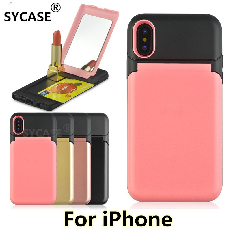 SYCASE Stylish Multi-function Card Mirror Shell For iPhone 6 6s Plus 7 8 plus X Xs Xr Xs Max Case All-inclusive Drop Cover Women