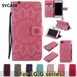 SYCASE Sun flower pattern 3D Embossed leather case For LG G3 G4 G5 G6 mini G7ThinQ With Card Pocket and Lanyard Wallet phonecase