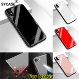 SYCASE Tempered Glass Case For Nokia X6 7 Plus 8 sirocco phone case Soft TPU Silicone Bumper Luxury Hard Back Cover case