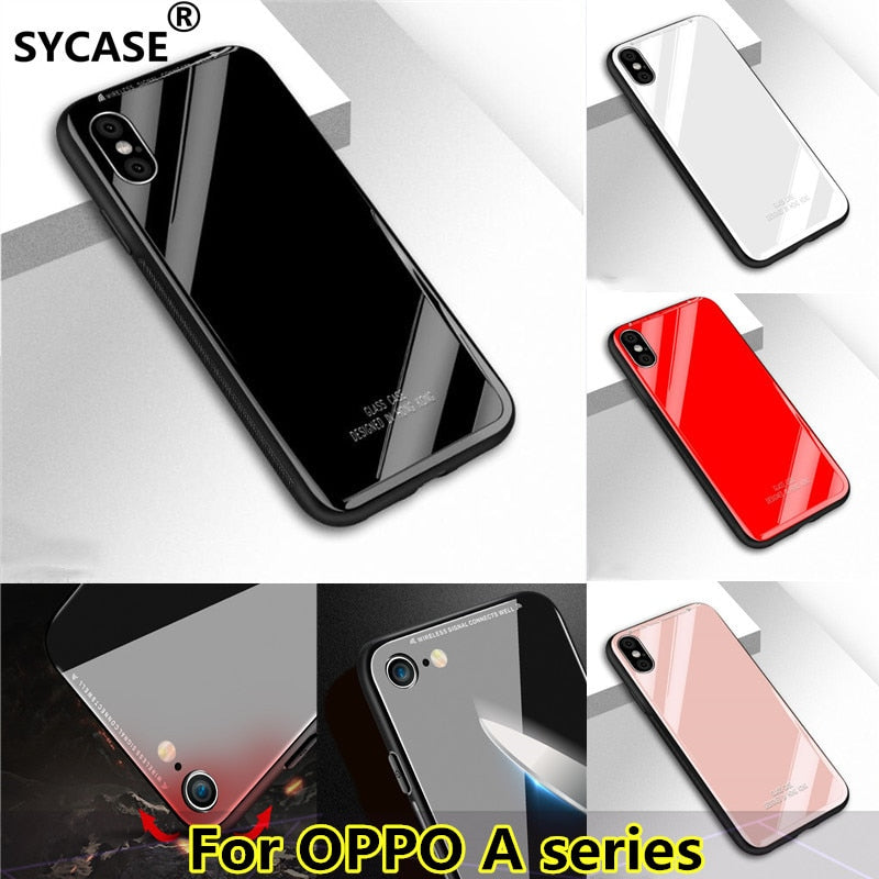 SYCASE Tempered Glass Case For OPPO A3 A5 A3S A37 A39 A57 A59 A71 A73 A79 A83 phone case Soft TPU Bumper Hard Back Cover case
