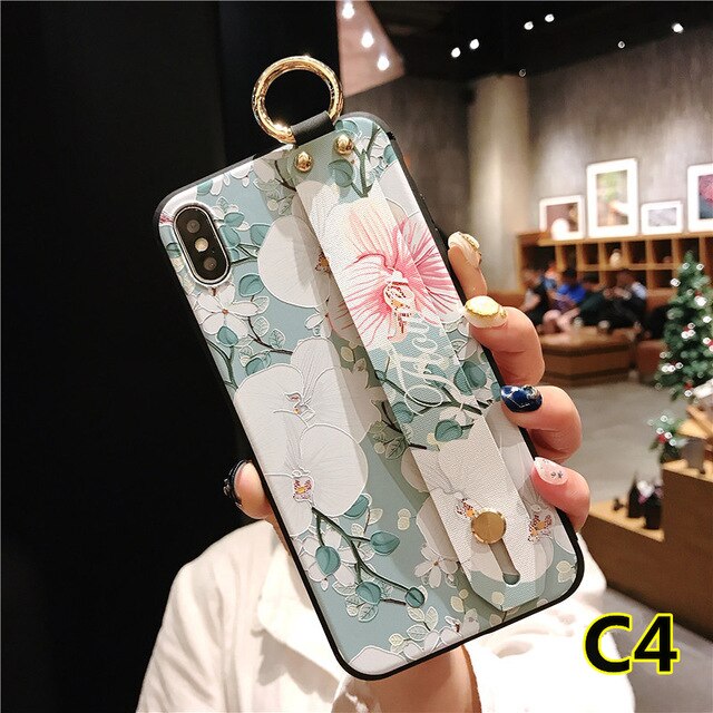 SYCASE Wrist Strap Soft TPU Phone Case For iphone 6 6s 7 8 plus Case For iphone X Xs max XR Flower embroidery Pattern Case