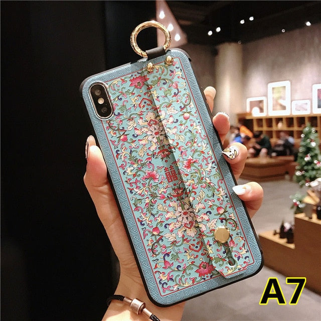 SYCASE Wrist Strap Soft TPU Phone Case For iphone 6 6s 7 8 plus Case For iphone X Xs max XR Flower embroidery Pattern Case