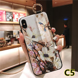 SYCASE Wrist Strap Soft TPU Phone Case For iphone 6 6s 7 8 plus Case For iphone X Xs max XR Flower embroidery Pattern Case