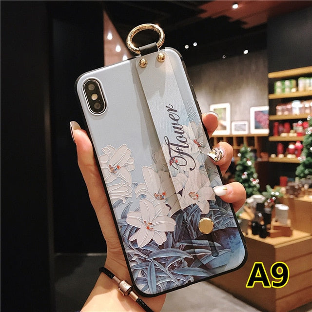 SYCASE Wrist Strap Soft TPU Phone Case For iphone 6 6s 7 8 plus Case For iphone X Xs max XR Flower embroidery Pattern Case