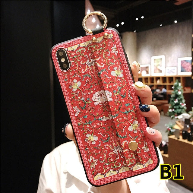 SYCASE Wrist Strap Soft TPU Phone Case For iphone 6 6s 7 8 plus Case For iphone X Xs max XR Flower embroidery Pattern Case