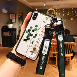 SYCASE Wristband shell For iPhone X XR XS XsMax 6 6S 7 8 Plus painted flower leaves lanyard ring bracket phone protective cover