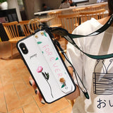 SYCASE Wristband shell For iPhone X XR XS XsMax 6 6S 7 8 Plus painted flower leaves lanyard ring bracket phone protective cover