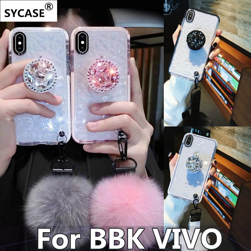 SYCASE cute Soft Phone Case For BBK VIVO X9 X9S X20 Plus X23 NEX X21 UD Y71 Y83 Y85 Y97 V11i Case with Diamond Bracket hair ball