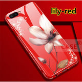 SYCASE flower Case For OPPO R9 R11 S R15 dream A59 A83 ect.Blue-ray tempered glass Inlaid diamond Jasmine lily back cover case