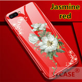 SYCASE flower Case For OPPO R9 R11 S R15 dream A59 A83 ect.Blue-ray tempered glass Inlaid diamond Jasmine lily back cover case