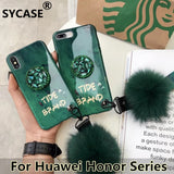SYCASE luxury Emerald Rhinestone Bracket Shell For Huawei Honor 7X 8X V10 honor 9 Lite 10 Lite Case Hairball Lanyard Cover Women