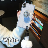 SYCASE luxury cute Soft Phone Case For iPhone X XR Xs Max 6 6S 7 8 Plus CASE Diamond Bracket hair ball Rhombus transparent cover