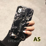 SYCASE luxury marble Flamingo Flowers emboss Phone case for iPhone 6 6s 7 8 plus x xr xs max case Invisible bracket back cover