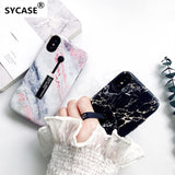 SYCASE luxury marble Flamingo Flowers emboss Phone case for iPhone 6 6s 7 8 plus x xr xs max case Invisible bracket back cover