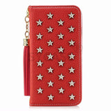 SYCASE mirror flip card phone case For iPhone X 6 Plus 6S Plus 7 Plus 8 Plus Fashion Tassel Pentagram Star rivet Wallet holster