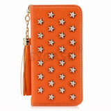SYCASE mirror flip card phone case For iPhone X 6 Plus 6S Plus 7 Plus 8 Plus Fashion Tassel Pentagram Star rivet Wallet holster