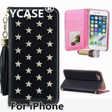 SYCASE mirror flip card phone case For iPhone X 6 Plus 6S Plus 7 Plus 8 Plus Fashion Tassel Pentagram Star rivet Wallet holster