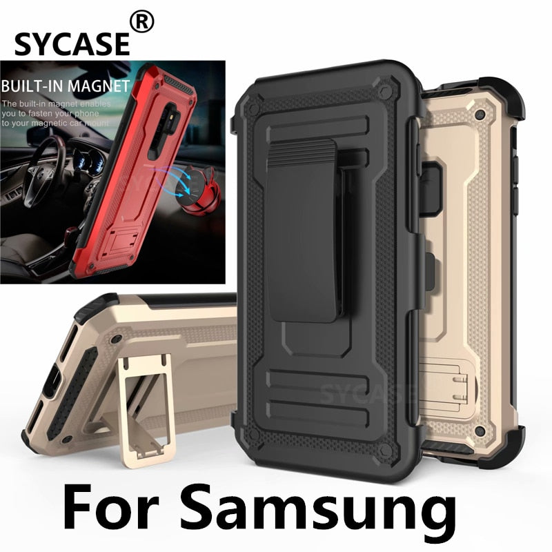 SYCASE multi-function armor man shell for Samsung Galaxy S8 S9 Plus Note 8 note 9 Case 360 Rotate Back clip Bracket drop Cover