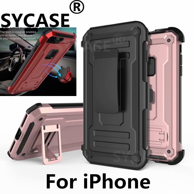 SYCASE new armor back clip bracket mobile case For iPhone X Xr Xs Max 360 all-inclusive anti-fall For iPhone 6 6s 7 8 Plus cover