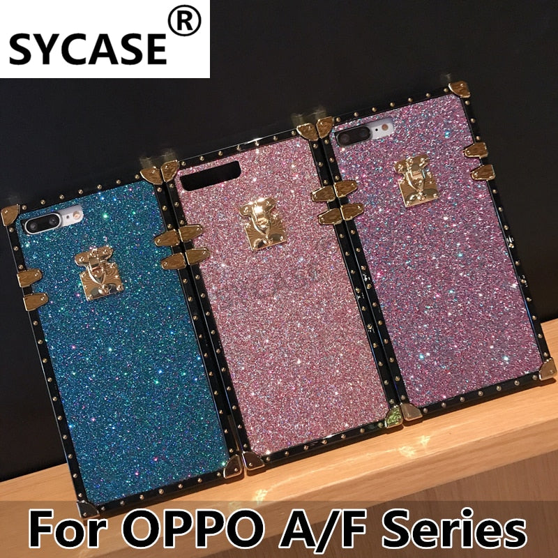 SYCASE new fine sand glitter shell For OPPO F7 F9 A3 A5 A39 A57 A59 A73 A75 A79 A83 case fashion square drop protection Cover