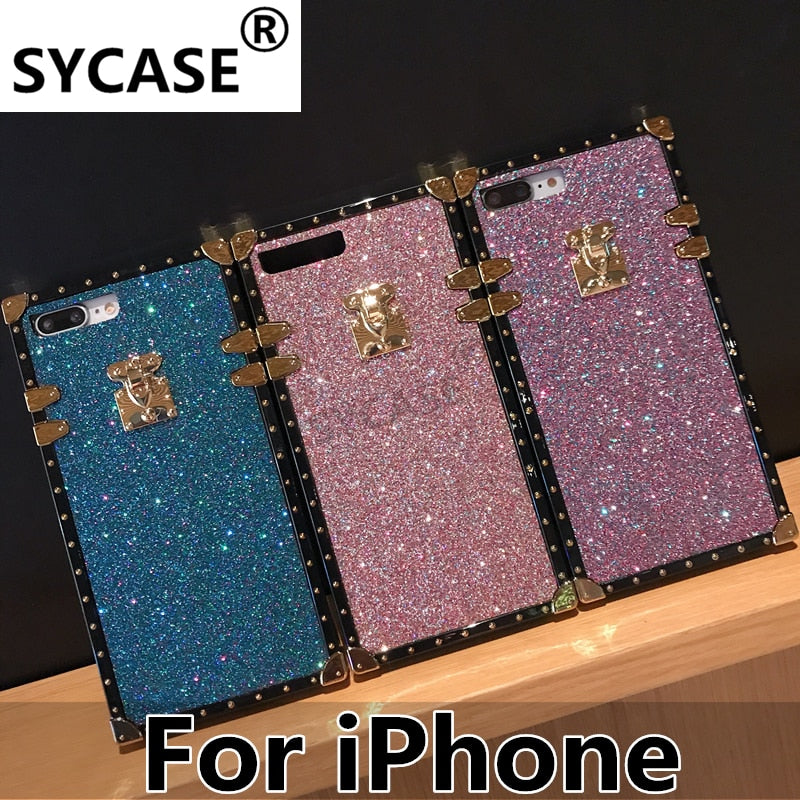 SYCASE new fine sand glitter shell For iPhone X Xr Xs Max Xs fashion square For iPhone 6 6s Plus 7 8 Plus drop protection Cover