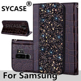SYCASE stitching sequins flash flip Holster For Samsung Galaxy S8 plus S9 Plus Note9 case Personality Crocodile leather cover Ms