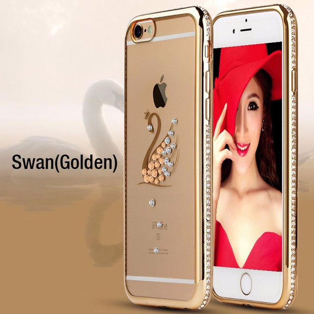 SYCASEFor iPhone 6 6S 7 8 Plus Luxury Bling Rhinestone Case Glitter TPU Diamond Soft Silicone Cover Gold Pink Phone Shell