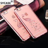 SYCASEFor iPhone 6 6S 7 8 Plus Luxury Bling Rhinestone Case Glitter TPU Diamond Soft Silicone Cover Gold Pink Phone Shell