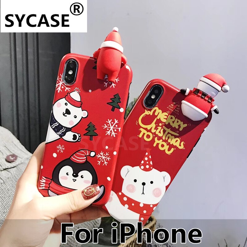 SYXASE New 3D stereo Santa for iPhone X Xr Xs Max 6 6s 7 8 Plus case Christmas day gift all-inclusive Anti-fall protective cover