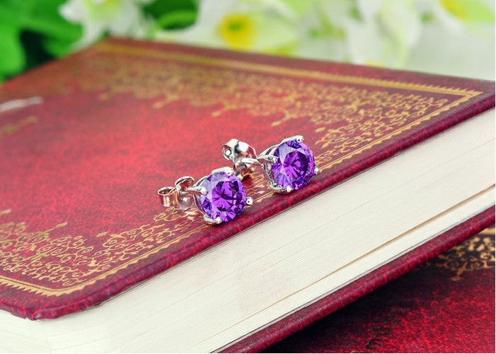 S925 four-jaw zircon earrings female simple personality silver earrings