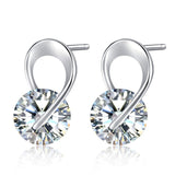 U Shape Silver Color Zircon Crystal Stud Earrings For Women New Brincos Flower Wedding Fashion Jewelry Mujer Best Friend Gift