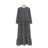 Vadim women dots print maxi dress pleated three quarter sleeve female casual straight dresses chic ankle length vestidos QB260